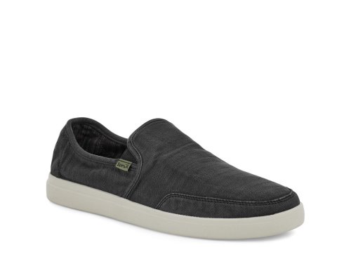 Sanuk Mens Vagabond Slip-On Sneaker Wash Vegan Black Shoes | EPKGAW387